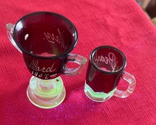 Ruby Flash Souvenir Pieces (2)  w Names Millard & Mary 1907 & Pearl 1911 Glow picture