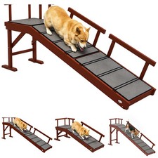 PawHut Wooden Dog Ramp with Removable Guardrails, Non-Slip Surface, Brown picture