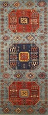 4 x 10 ft Blue Kazak Afghan Hand knotted Tribal Wide Runner Rug picture