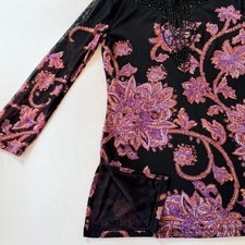 INC International Concepts Purple Paisley Beaded Mesh Tunic Top M picture