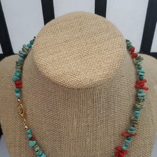 necklaces for women, brand new, handmade, red and turquiose blue with gold , 18