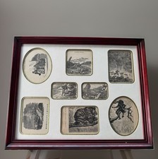 Antique Original 1877 Woodblock Etched Prints Framed | 15.5 in x 12.5 in picture