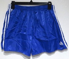 vtg Adidas ROYAL BLUE Satin Shorts SMALL 90s/Y2K Soccer Running  White Stripes picture
