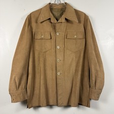 VTG 70s Sakowitz Faux Suede Shirt Jacket Mens SZ L Tan Dagger Collar Union Made picture