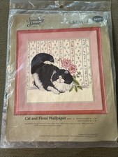 Cat Crewel Kit Dimensions Orange Tabby Sunset Floral Ivy Gardenia Wool Yarn RARE picture
