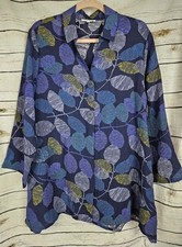 Habitat Blue Purple Floral Tunic Top L Swing Button Up Rayon Blend  picture