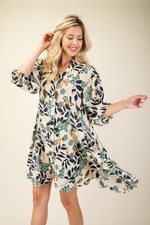 Gigio  by Umgee Multi Floral Printed 3/4 Sleeve Shirt Dress with Flared Skirt picture
