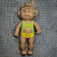 Vintage Cabbage Patch Kids Splash N Tan Doll Blonde Curly Hair Green Yellow Suit picture