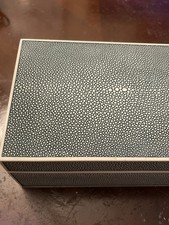1990s Italian Shagreen Box Blue White Heavy Rare Vintage Luxury Decor picture