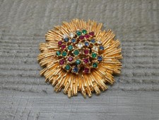 Vintage 1960's French Made Carven Multi-Colour Rhinestone Modernist Brooch picture