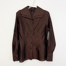 Vintage Escada Elements Brown Silk Satin Button Front Blouse EU 38 US 8 picture