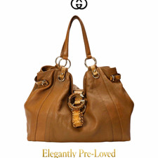 Gucci Brown Large Shoulder Bag Zip Double Handles Gold Hardware Charm Pockets picture
