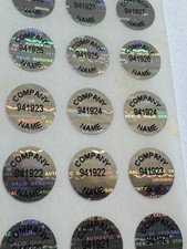 100 CUSTOM PRINTED .50 INCH ROUND HOLOGRAM LABELS STICKERS SEALS TAMPER VOID picture