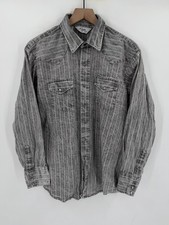 Vintage Roper Western Shirt Mens Large Grey Stripe Snap Button Made In USA Rodeo picture