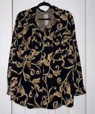 NEW Chico's Reversible Black and Neutral Stripe and Scrolls Button Down Size 4 picture