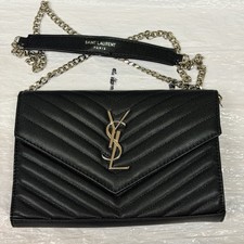 Saint Laurent YSL Black Chevron Quilted Logo Chain Shoulder Bag w/ Dust Bag picture