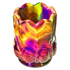 Boyd Glass Toothpick Holder 1999 Beaded Oval Autumn Harvest Blacklight GLOW OOAK picture