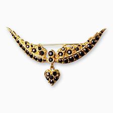 Vintage Sonia Rykiel Paris Black Rhinestone Winged Brooch Heart Box Stamped 90s picture