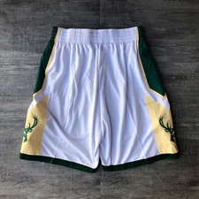 Nike Milwaukee Bucks NBA Basketball Shorts White Green Cream Size S picture