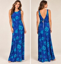 Vtg 90s Bias Cut Floral Maxi Slip Dress~10~Purple Turquoise Back Tie Glam Grunge picture