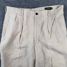 Vintage J Crew Pants Mens 34x30 Beige 100% Linen Pleated Oarsman Chino 80s picture