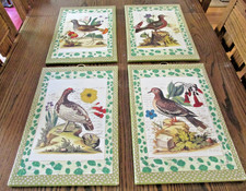 VINTAGE JOHN DERIAN HEAVY CERAMIC BIRD ART TILES RARE SET OF 4 PERFECT CONDITION picture