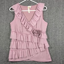 Adiva Womens Ruffle Rosette V-Neck Sleeveless Top Dusty Rose Mauve Size M picture