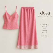 Dosa Vintage 2001 Pink Silk 2 Piece Set Cami Sz 2 Straight Maxi Skirt Sz 4 picture