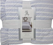 Rachel Ashwell Shabby Chic Cotton Slub Quilt Set Full Queen Blue Stripe picture