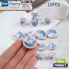 15pc Dollhouse Miniature Tea Set Porcelain Pot Cup Plate Doll Furniture Decor picture