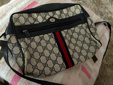 Gucci GG Monogram Web Stripe Zip Medium Shoulder Bag Beige w/ Brand Card picture