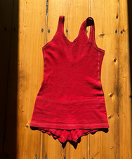 Antique/Vintage 1930s Women's wool Red One-Piece Swimsuit Sportswear/Beach Look picture