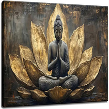 Txnxfksu Large Buddha Lotus Canvas Wall Art Abstract Gold And Grey Zen Buddhism picture