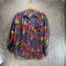 Vintage Details Express Silk Wearable Art Button Up Long Sleeve Shirt Medium picture