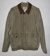 VTG LL Bean Jacket Mens sz M Canvas Barn Chore Bomber Field Brown Collar picture