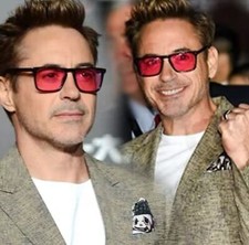 Rectangle Tony Stark Sunglasses Men Red Lens Brand Designer Fashion Iron Man Gl picture