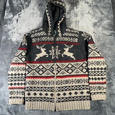 Vintage Lauren Ralph Lauren Sweater Womens M Gray Reindeer Hand Knit Wool Silk picture