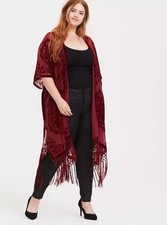 NWT Torrid Red Floral Burnout Velvet Duster Kimono Size 3X 4X Fringe Boho picture