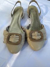 Anthropologie Seychelles Chunk Heels Size 10 Slingback Beige Wooden Accent EUC picture