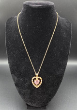 Vintage Avon Dangle Pink Heart and Pave CZ Heart Pendant Gold Tone Necklace picture