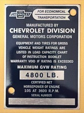 1954-1955 Chevrolet 1/2 Ton Truck Identification Tag On Door Post STAMPED w/ # picture