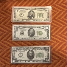 US Federal Reserve Notes Lot of 3 $5 $10 $20 Banknotes Uncertified picture