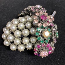 Huge VENDOME Vtg Countess Cis Zoltowska Floral ACORN BROOCH Rhinestone Jewelry picture