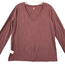 a.n.a. Purple Burgundy Shirt NEW Long Sleeves V-Neck Lightweight Women's Size L picture