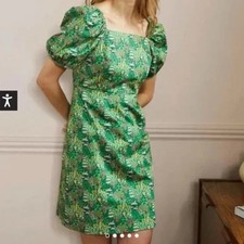 Boden Womens 20R Green Floral Puff Sleeve Square Neck Mini Dress NWT Cottagecore picture
