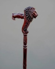 Hand Carved Lion Head Walking Stick – Antique Wooden Cane 3 fold picture