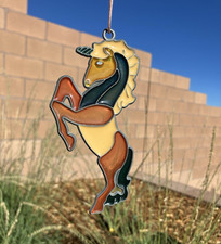VTG Stained Glass Unicorn Suncatcher Ornament Rearing Unicorn 4.25” picture