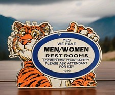 Vintage Esso Gasoline Porcelain Sign 1959 Restroom Key Gas Station Attendant Key picture