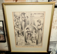 Antique Framed Gaston Drouet French Fashion Print for Women's Fashion 1920s picture