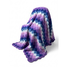 VTG Handmade Granny 62x84 Chevron Ripple Gradient Blue, Purple Crochet Throw picture